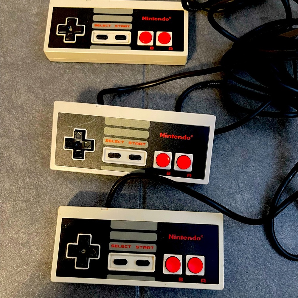 Original Nintendo Entertainment System (NES) controllers.